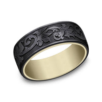 The Palace Men's Wedding Band in 14K Yellow Gold and Black Titanium - 8mm Width by Ammara Stone
