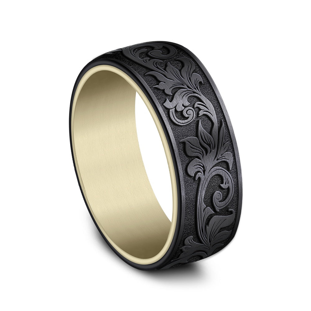 The Palace Men's Wedding Band in 14K Yellow Gold and Black Titanium - 8mm Width by Ammara Stone