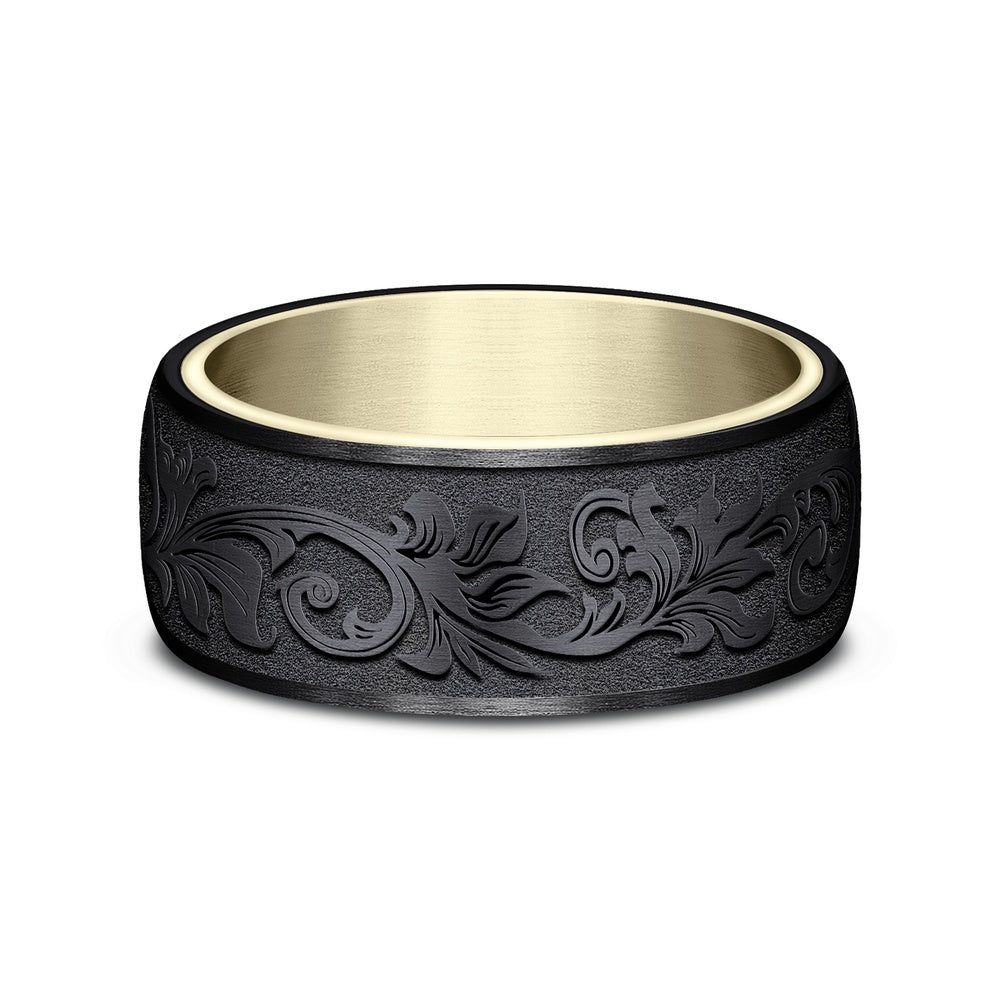 The Palace Men's Wedding Band in 14K Yellow Gold and Black Titanium - 8mm Width by Ammara Stone