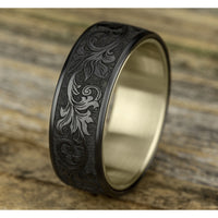 The Palace Men's Wedding Band in 14K Yellow Gold and Black Titanium - 8mm Width by Ammara Stone