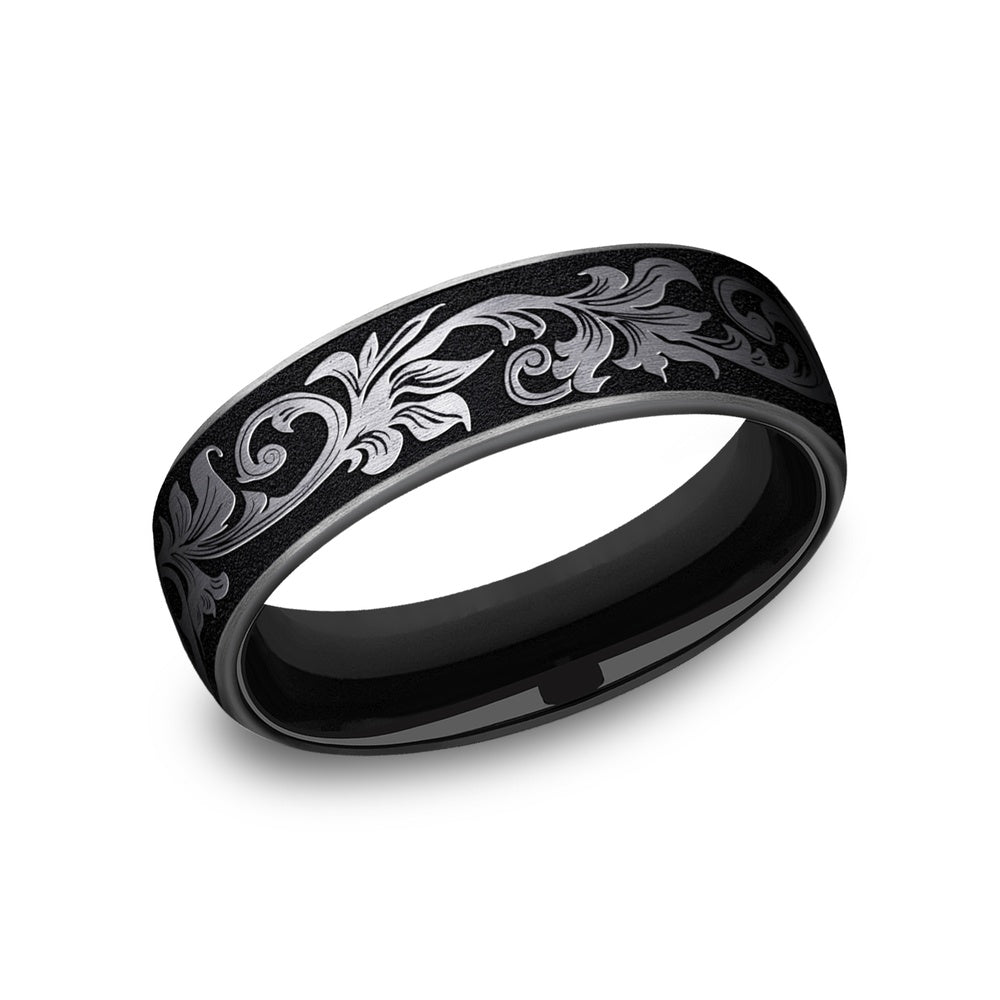 The Palace Men's Wedding Band in Grey/Black Titanium - 6.5mm Width by Forge