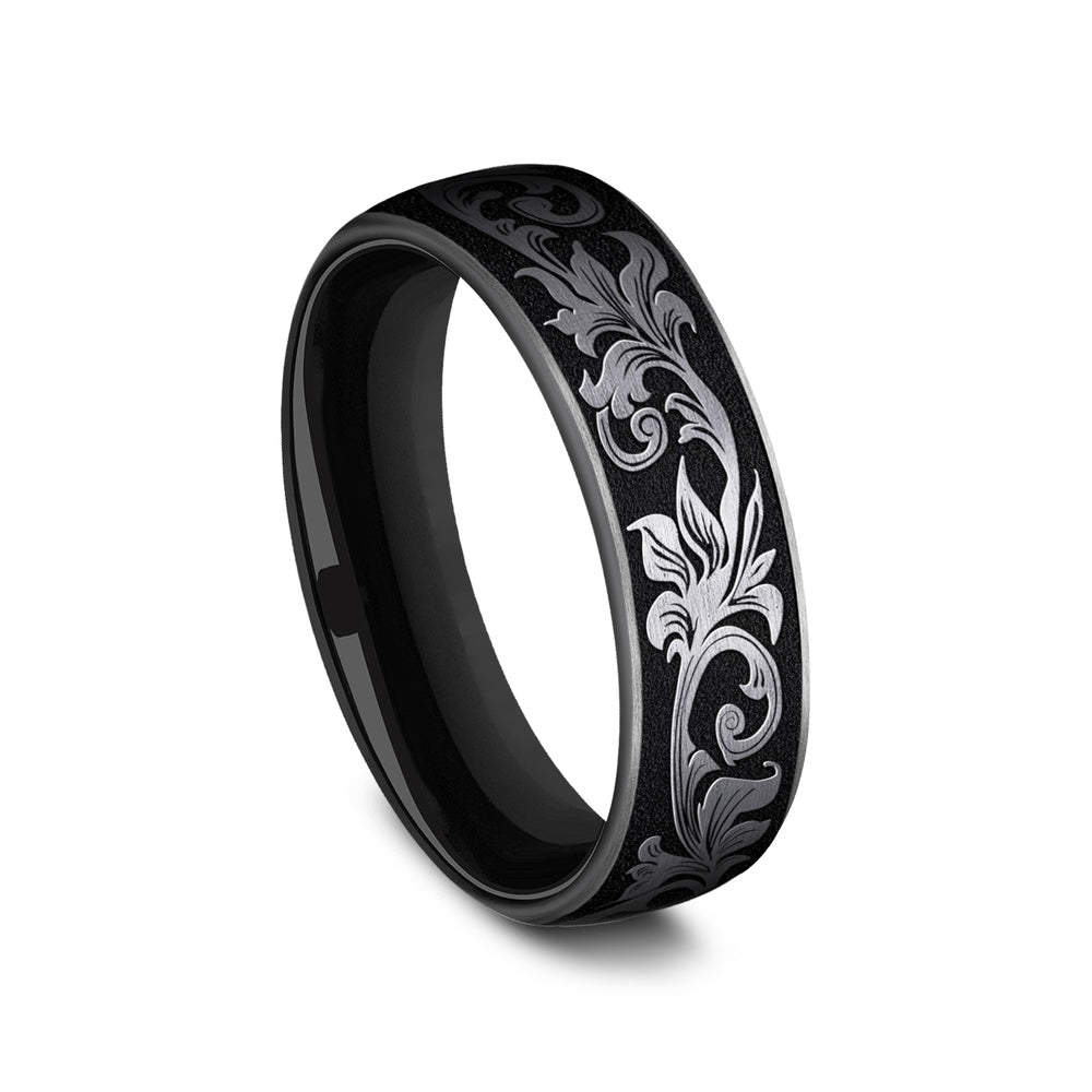 The Palace Men's Wedding Band in Grey/Black Titanium - 6.5mm Width by Forge
