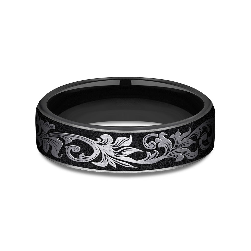 The Palace Men's Wedding Band in Grey/Black Titanium - 6.5mm Width by Forge
