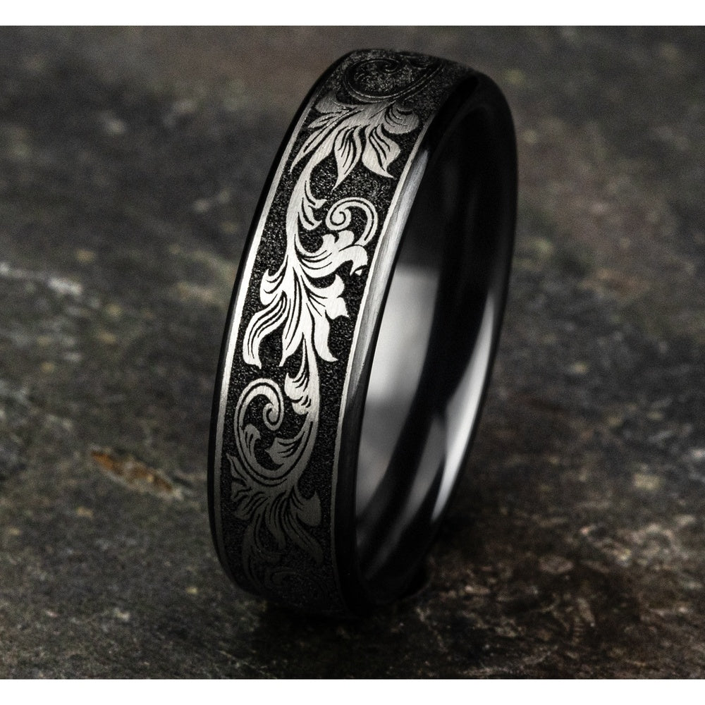 The Palace Men's Wedding Band in Grey/Black Titanium - 6.5mm Width by Forge