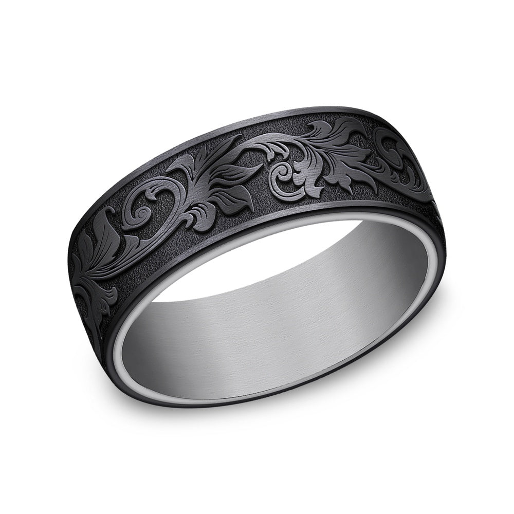 The Palace Men's Wedding Band in Grey Tantalum and Black Titanium - 8mm Width by Tantalum