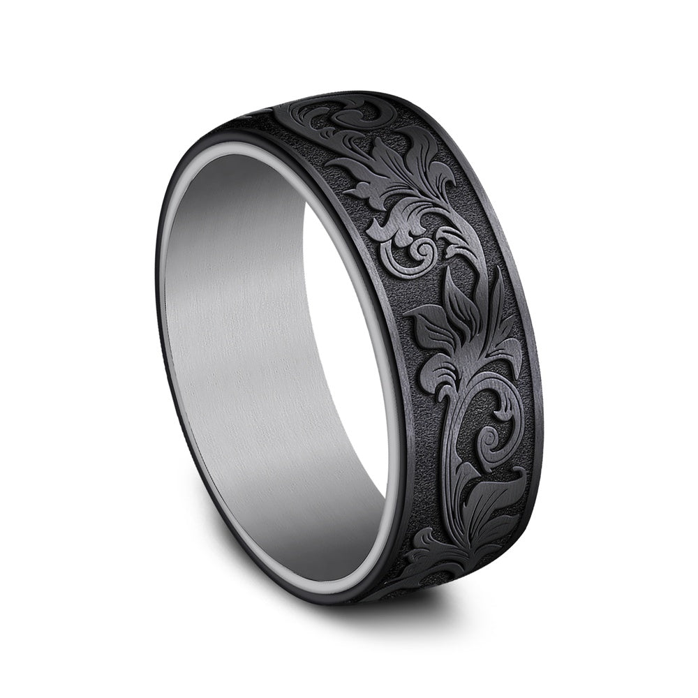 The Palace Men's Wedding Band in Grey Tantalum and Black Titanium - 8mm Width by Tantalum