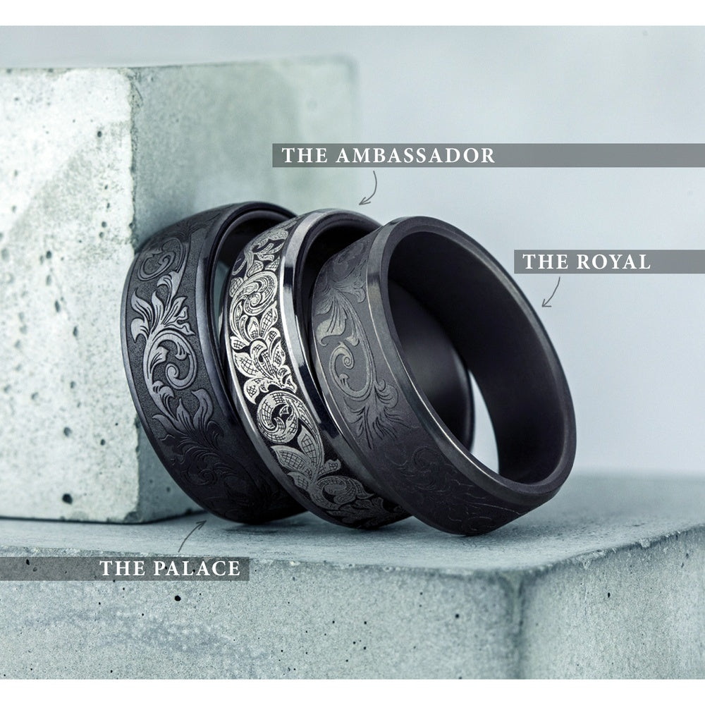 The Palace Men's Wedding Band in Grey Tantalum and Black Titanium - 8mm Width by Tantalum