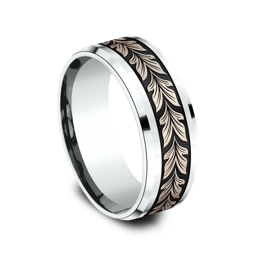 The Palau Men's Wedding Band in 14K White and Rose Gold - 8mm Width by Benchmark