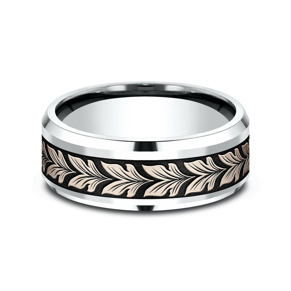 The Palau Men's Wedding Band in 14K White and Rose Gold - 8mm Width by Benchmark