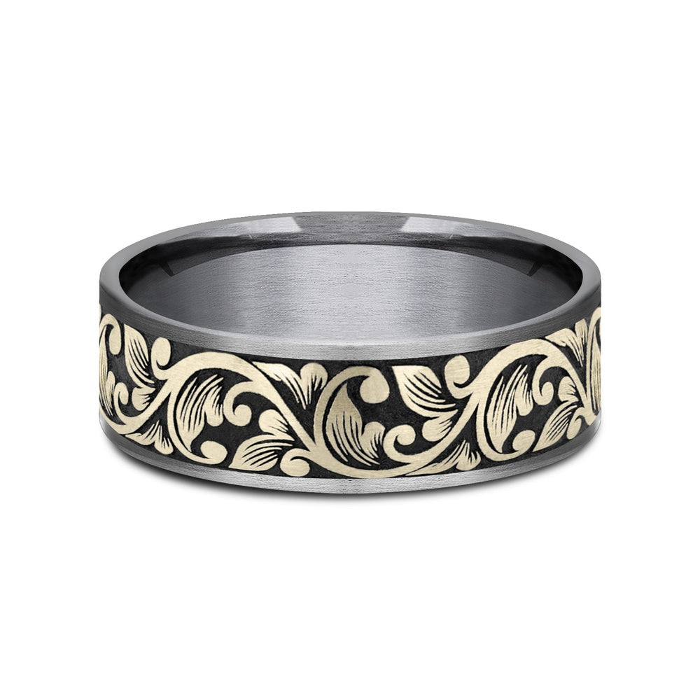 The Palazzo Men's Wedding Band in Grey Tantalum and 14K Yellow Gold - 7.5mm Width by Ammara Stone