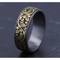 The Palazzo Men's Wedding Band in Grey Tantalum and 14K Yellow Gold - 7.5mm Width by Ammara Stone
