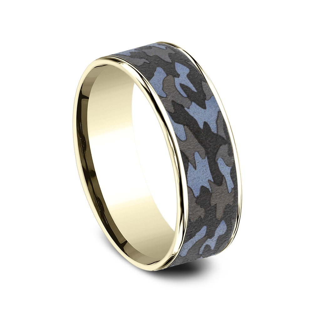 The Patriot Men's Wedding Band in 14K Yellow Gold and Grey Tantalum - 7.5mm Width by Ammara Stone