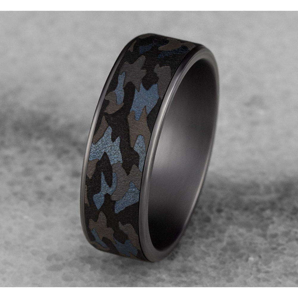 The Patriot Men's Wedding Band in Grey and Darkened Tantalum - 7.5mm Width by Tantalum
