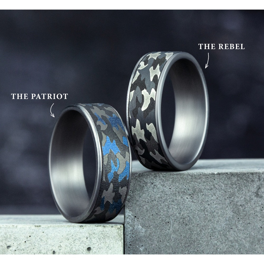 The Patriot Men's Wedding Band in Grey and Darkened Tantalum - 7.5mm Width by Tantalum