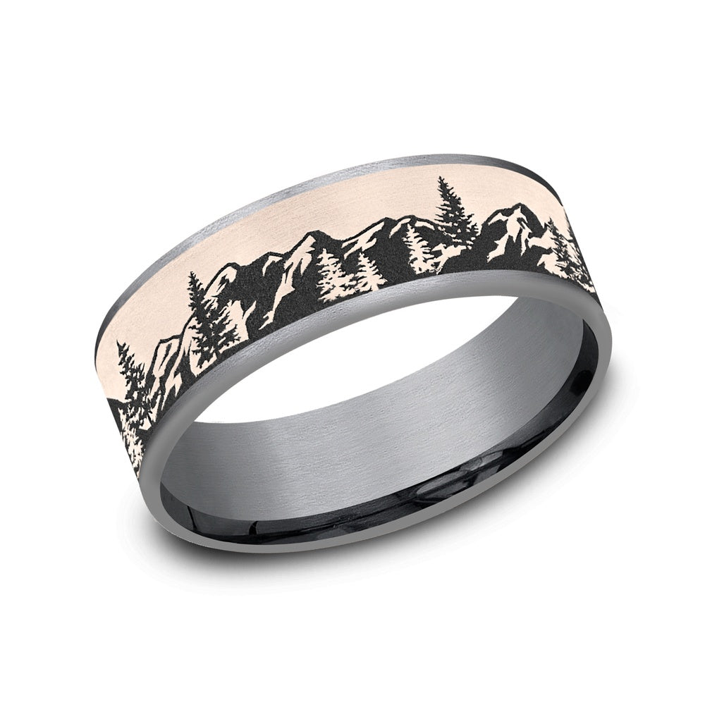 The Peak Men's Wedding Band in Grey Tantalum and 14K Rose Gold - 7.5mm Width by Brook and Branch