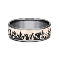 The Peak Men's Wedding Band in Grey Tantalum and 14K Rose Gold - 7.5mm Width by Brook and Branch