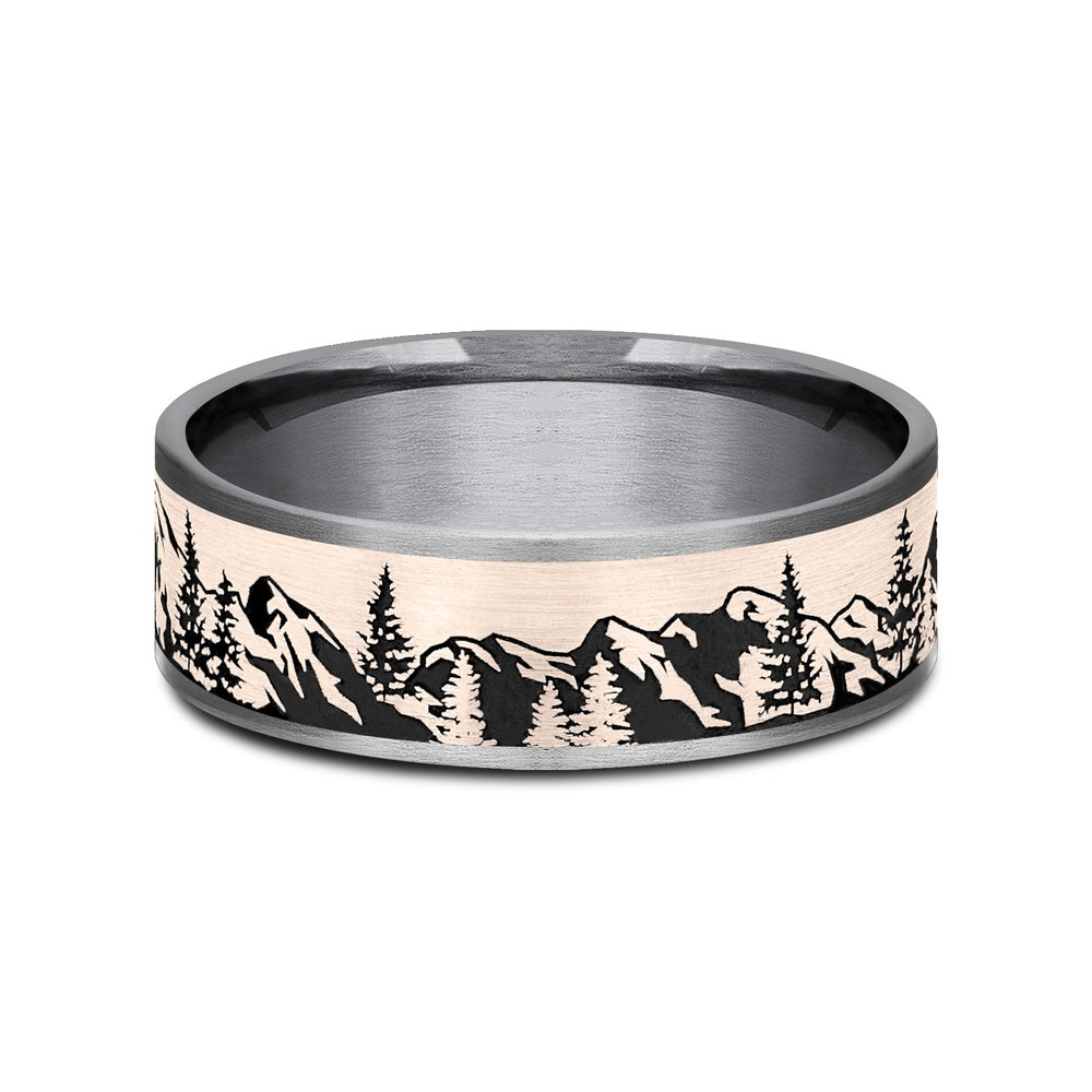 The Peak Men's Wedding Band in Grey Tantalum and 14K Rose Gold - 7.5mm Width by Brook and Branch