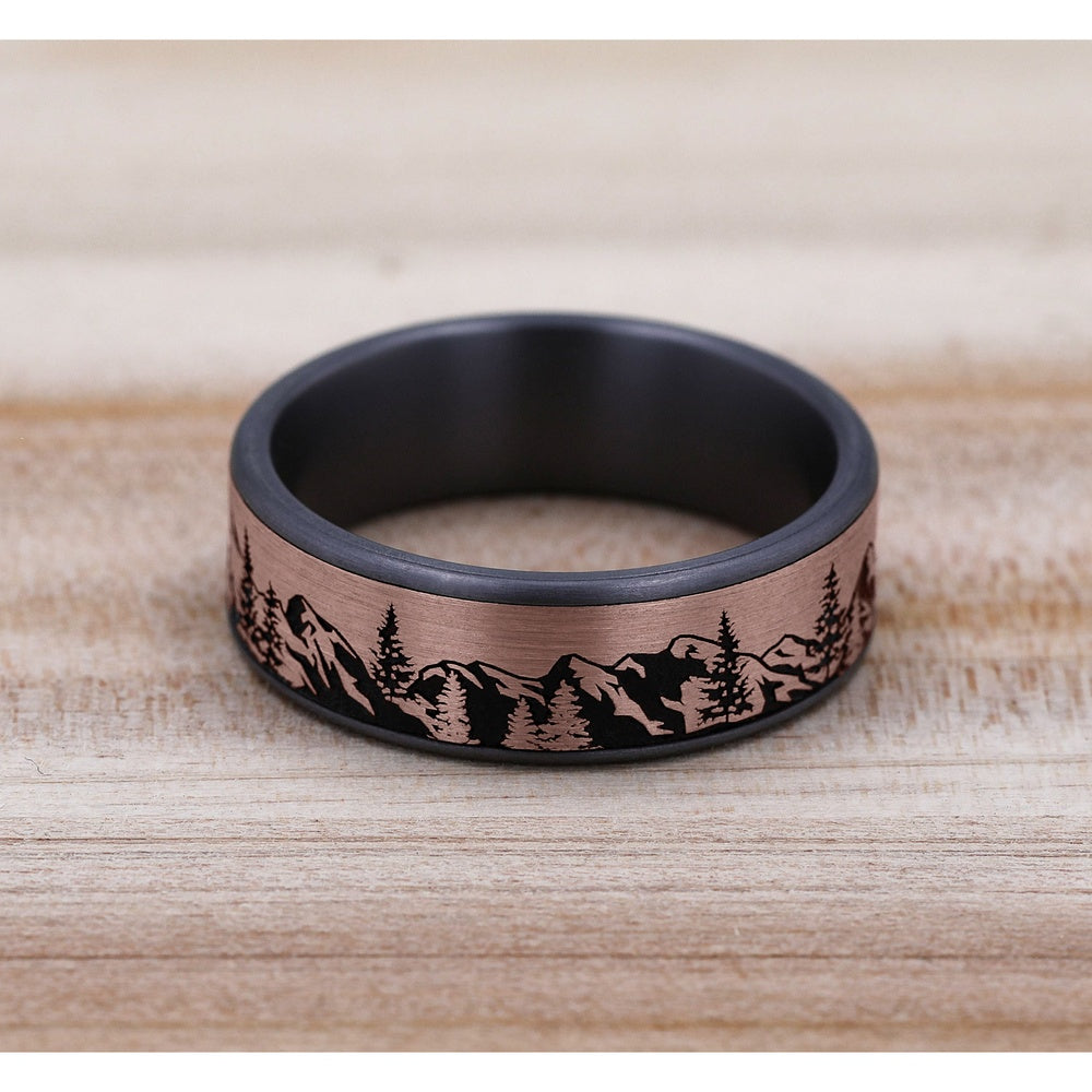 The Peak Men's Wedding Band in Grey Tantalum and 14K Rose Gold - 7.5mm Width by Brook and Branch