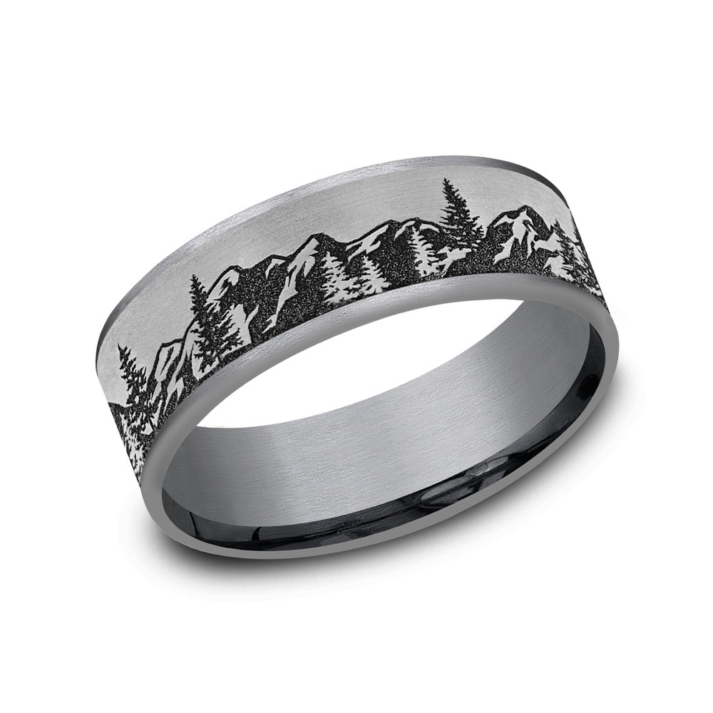 The Peak Men's Wedding Band in Grey Tantalum and Grey/Black Titanium - 7.5mm Width by Brook and Branch