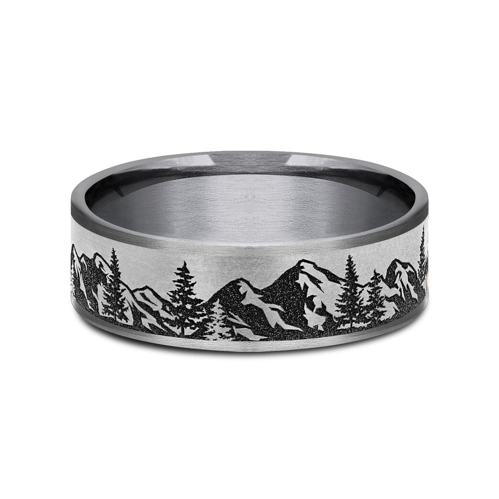 The Peak Men's Wedding Band in Grey Tantalum and Grey/Black Titanium - 7.5mm Width by Brook and Branch