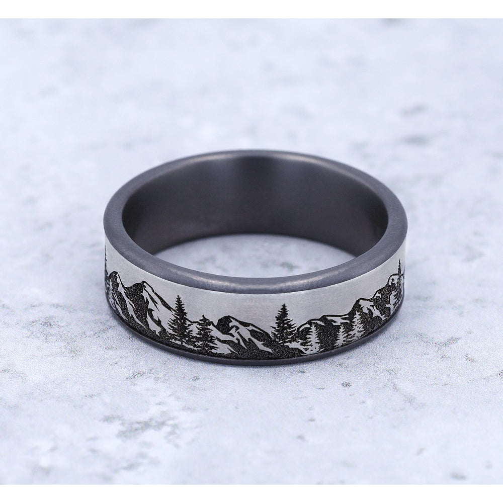 The Peak Men's Wedding Band in Grey Tantalum and Grey/Black Titanium - 7.5mm Width by Brook and Branch