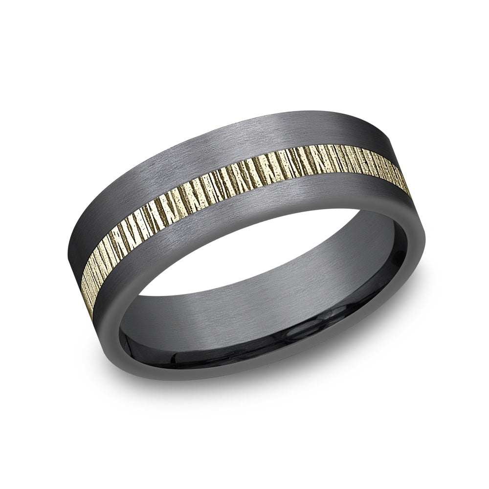 The Phantom Men's Wedding Band in Tantalum and 14K Yellow Gold - 7mm Width by Ammara Stone