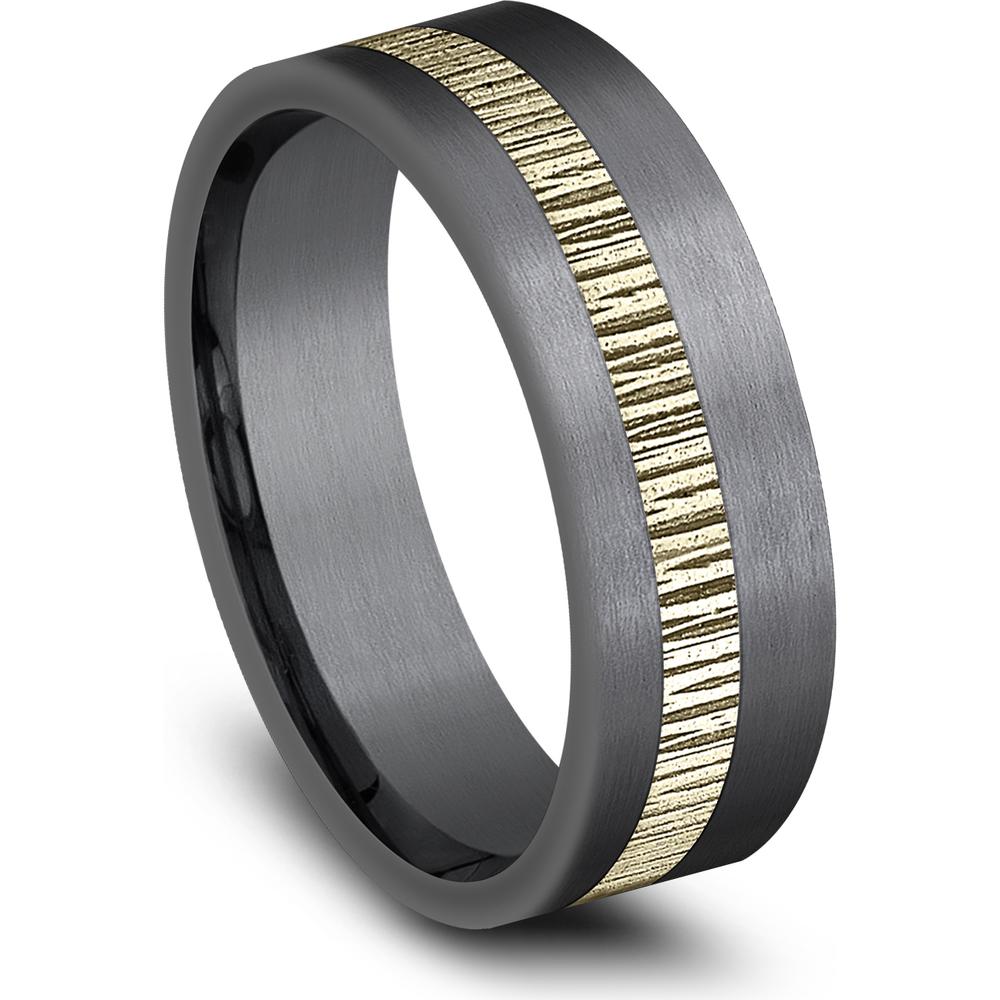 The Phantom Men's Wedding Band in Tantalum and 14K Yellow Gold - 7mm Width by Ammara Stone