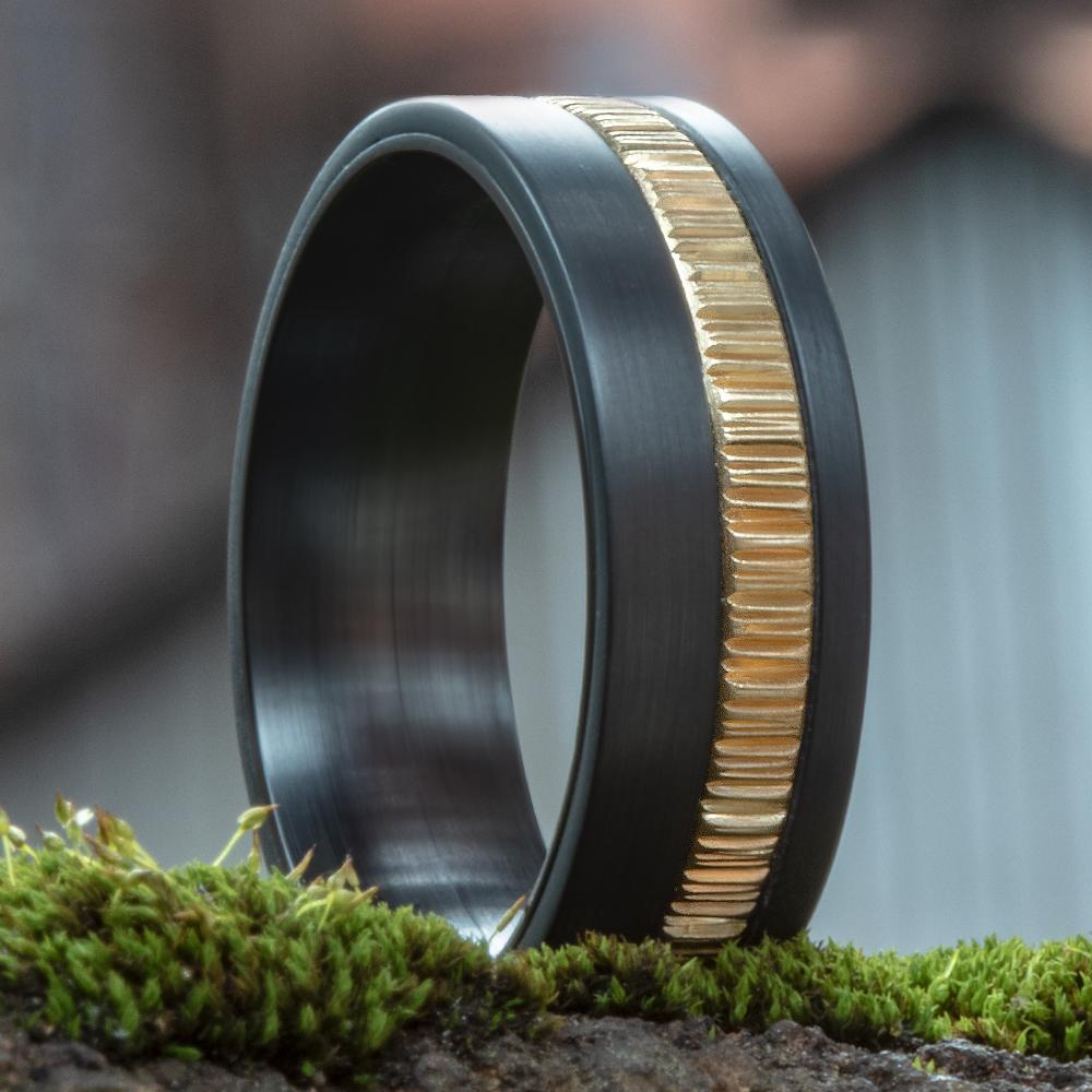 The Phantom Men's Wedding Band in Tantalum and 14K Yellow Gold - 7mm Width by Ammara Stone