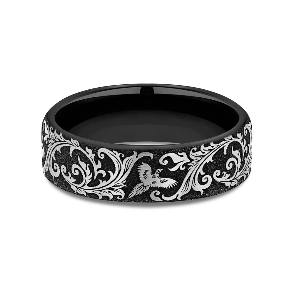 The Pheasant Men's Wedding Band in Grey/Black Titanium - 6.5mm Width by Brook and Branch