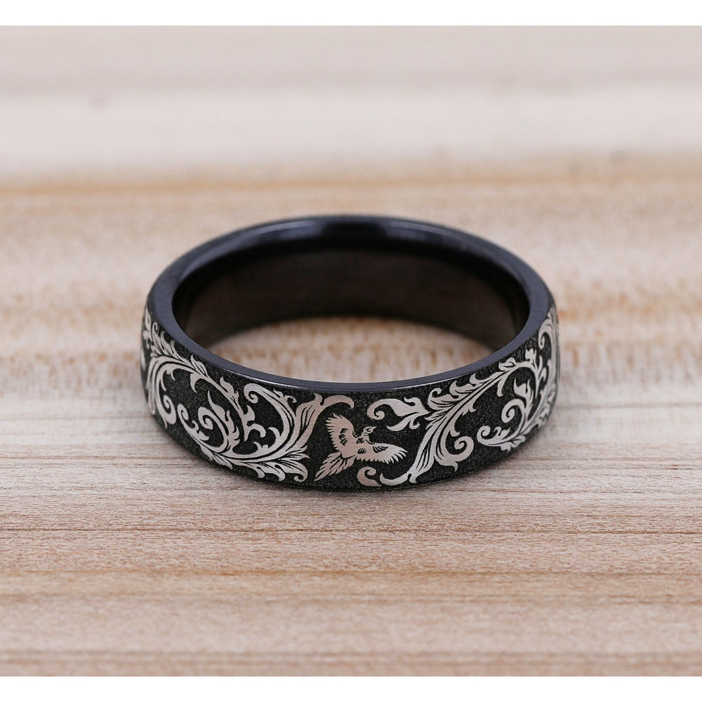 The Pheasant Men's Wedding Band in Grey/Black Titanium - 6.5mm Width by Brook and Branch