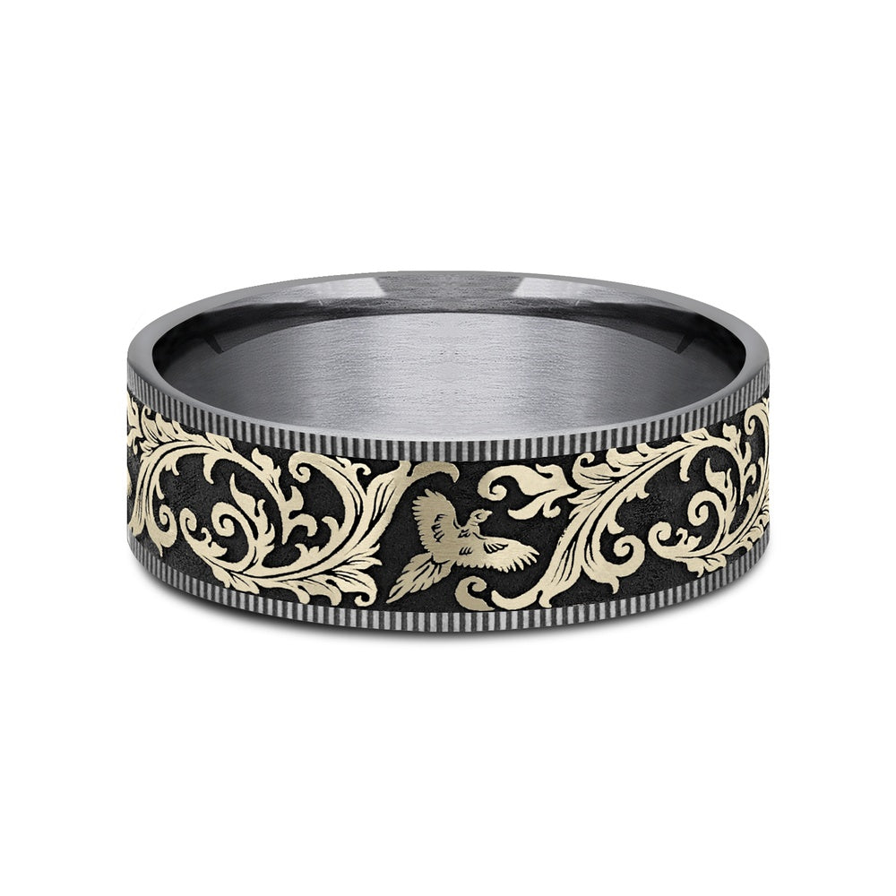 The Pheasant Men's Wedding Band in Grey Tantalum and 14K Yellow Gold - 7.5mm Width by Brook and Branch