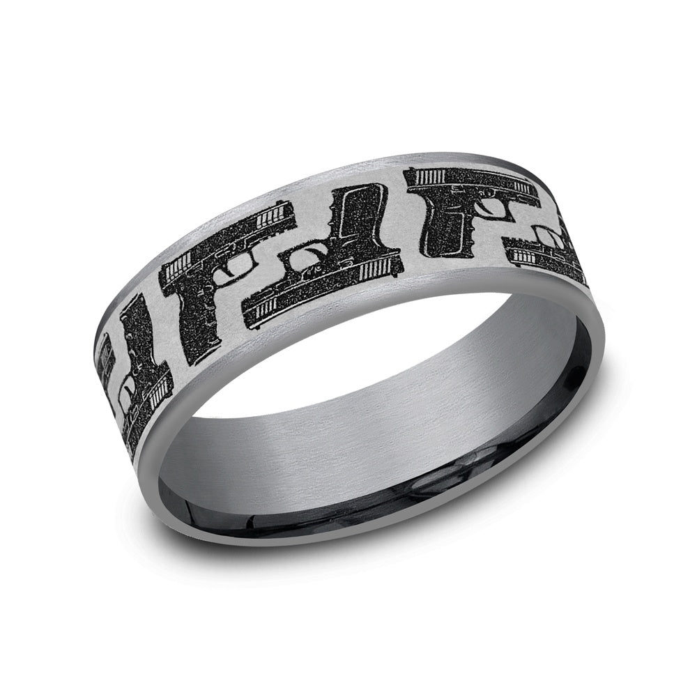 The Pistol Men's Wedding Band in Grey Tantalum and Grey/Black Titanium - 7.5mm Width by Brook and Branch