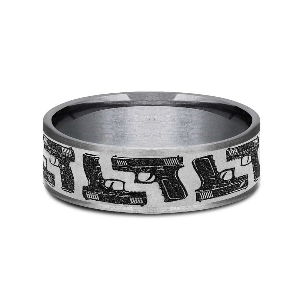 The Pistol Men's Wedding Band in Grey Tantalum and Grey/Black Titanium - 7.5mm Width by Brook and Branch