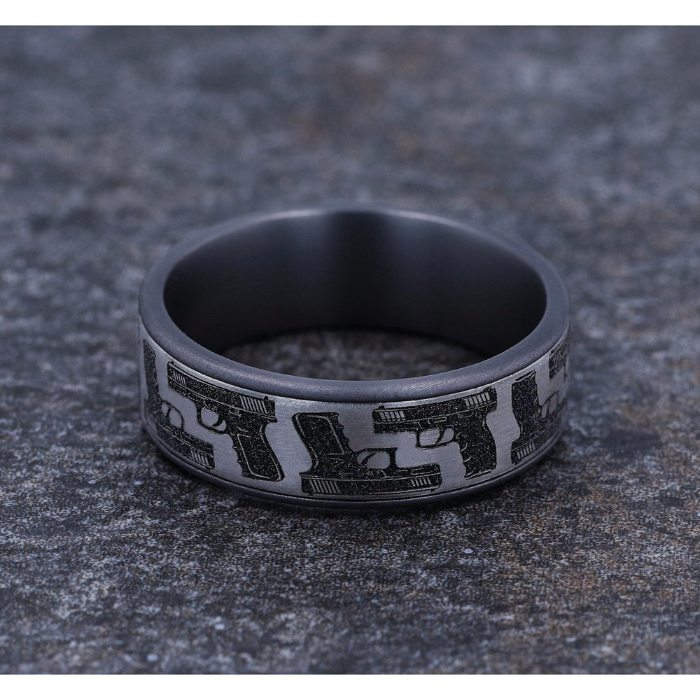 The Pistol Men's Wedding Band in Grey Tantalum and Grey/Black Titanium - 7.5mm Width by Brook and Branch