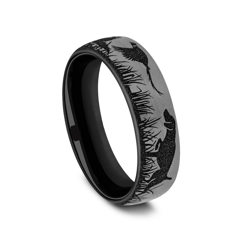 The Pointer Men's Wedding Band in Grey/Black Titanium - 6.5mm Width by Brook and Branch
