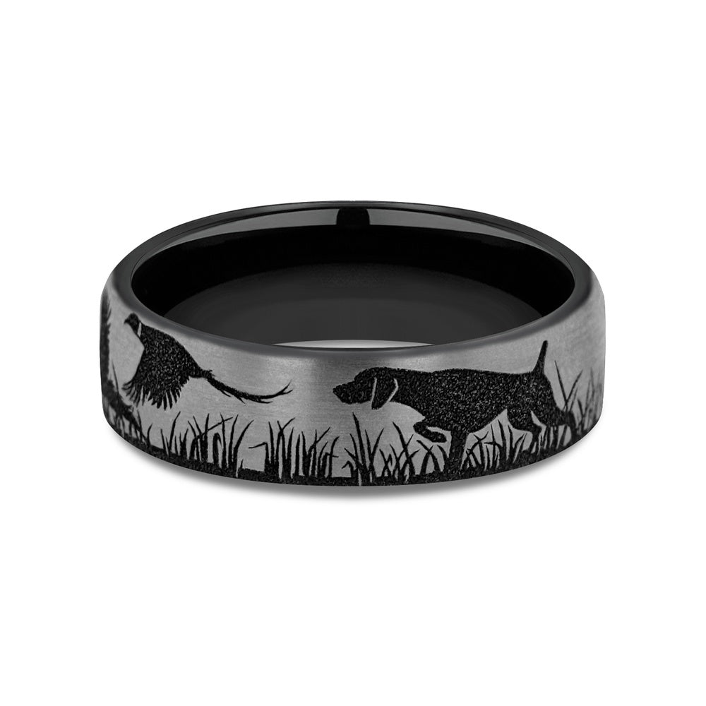 The Pointer Men's Wedding Band in Grey/Black Titanium - 6.5mm Width by Brook and Branch