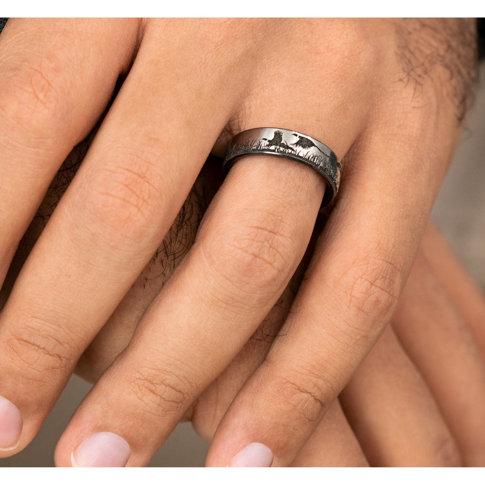 The Pointer Men's Wedding Band in Grey/Black Titanium - 6.5mm Width by Brook and Branch