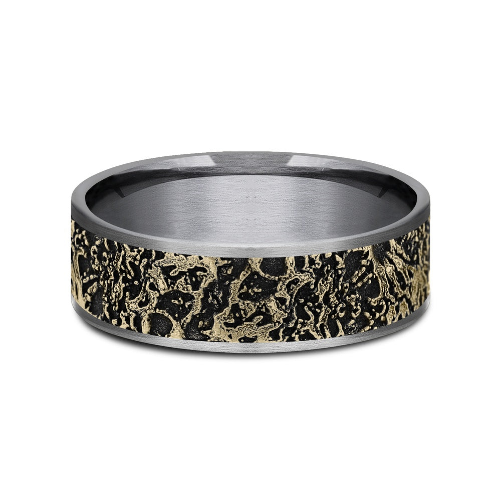 The Pollock Men's Wedding Band in Grey Tantalum and 14K Yellow Gold - 7.5mm Width by Ammara Stone