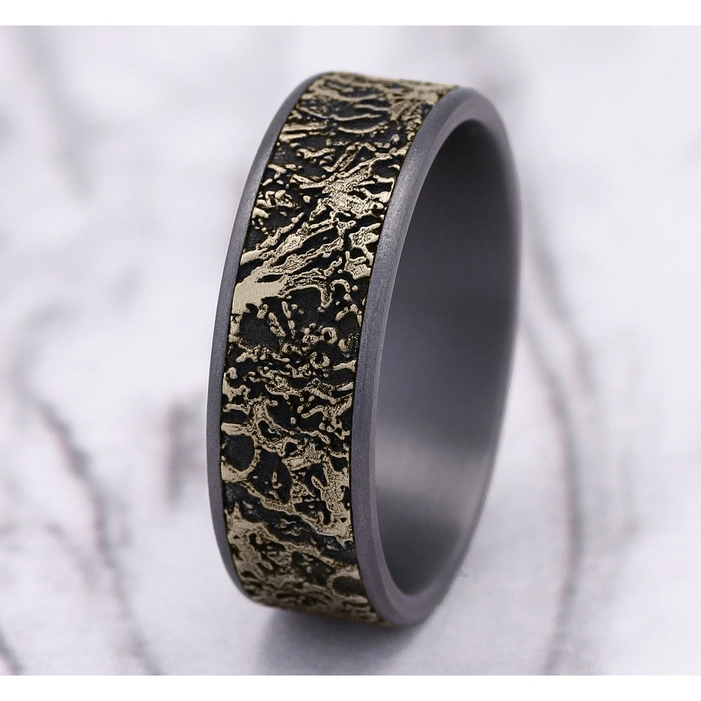 The Pollock Men's Wedding Band in Grey Tantalum and 14K Yellow Gold - 7.5mm Width by Ammara Stone