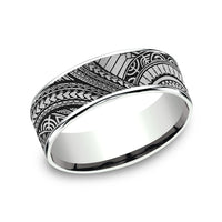 The Polynesian Men's Wedding Band in 14K White Gold and Grey-Black Titanium - 7.5mm Width by Ammara Stone