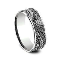 The Polynesian Men's Wedding Band in 14K White Gold and Grey-Black Titanium - 7.5mm Width by Ammara Stone