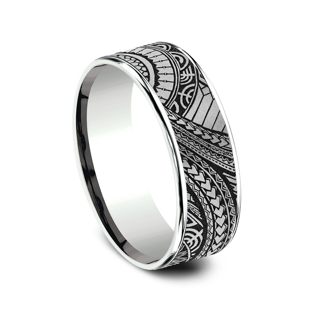 The Polynesian Men's Wedding Band in 14K White Gold and Grey-Black Titanium - 7.5mm Width by Ammara Stone