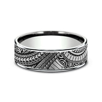 The Polynesian Men's Wedding Band in 14K White Gold and Grey-Black Titanium - 7.5mm Width by Ammara Stone