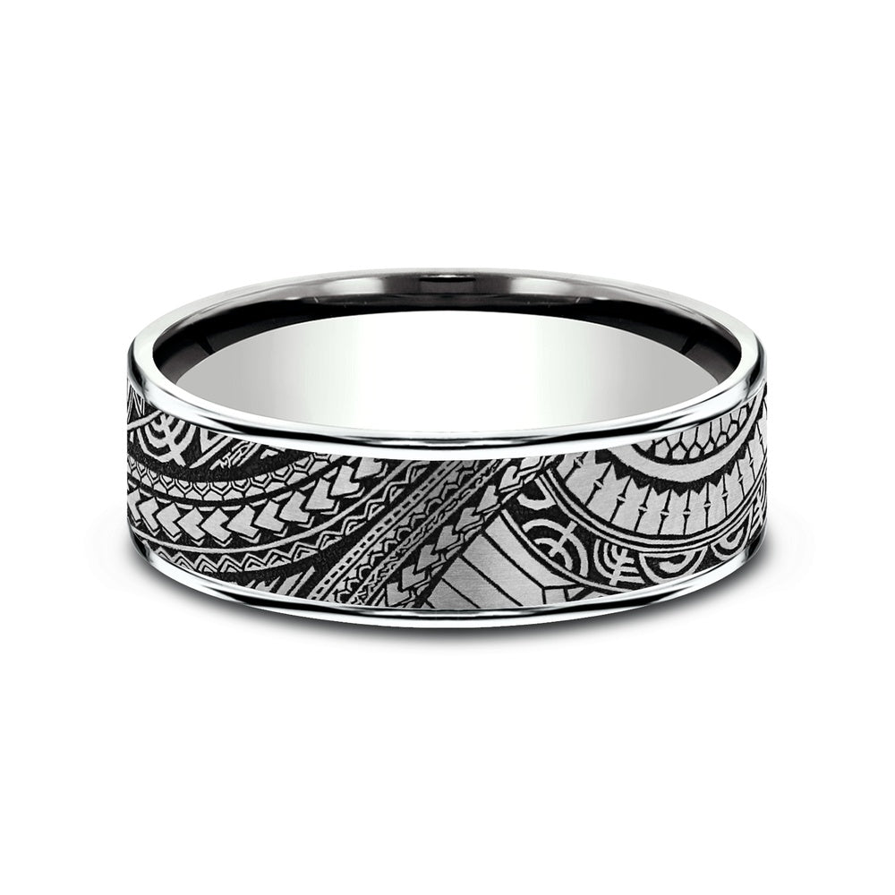 The Polynesian Men's Wedding Band in 14K White Gold and Grey-Black Titanium - 7.5mm Width by Ammara Stone