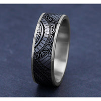 The Polynesian Men's Wedding Band in 14K White Gold and Grey-Black Titanium - 7.5mm Width by Ammara Stone