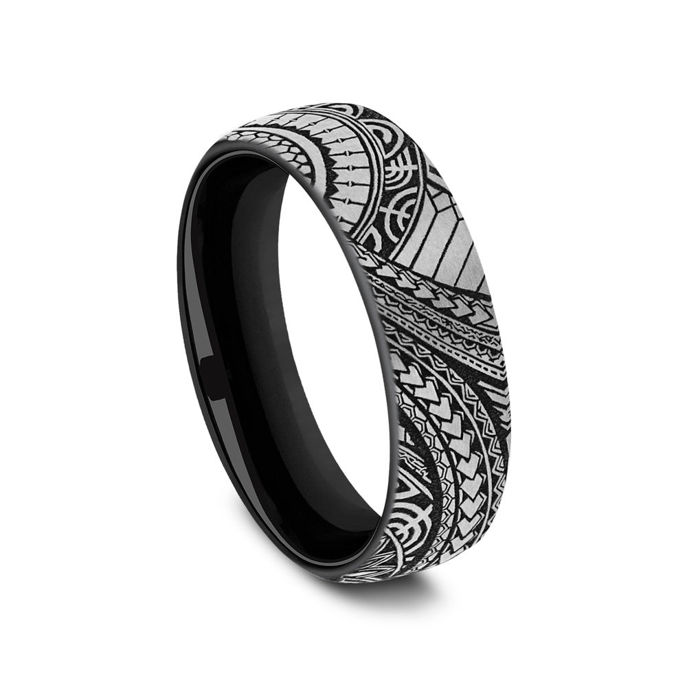 The Polynesian Men's Wedding Band in Grey-Black Titanium - 6.5mm Width by Forge