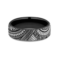 The Polynesian Men's Wedding Band in Grey-Black Titanium - 6.5mm Width by Forge