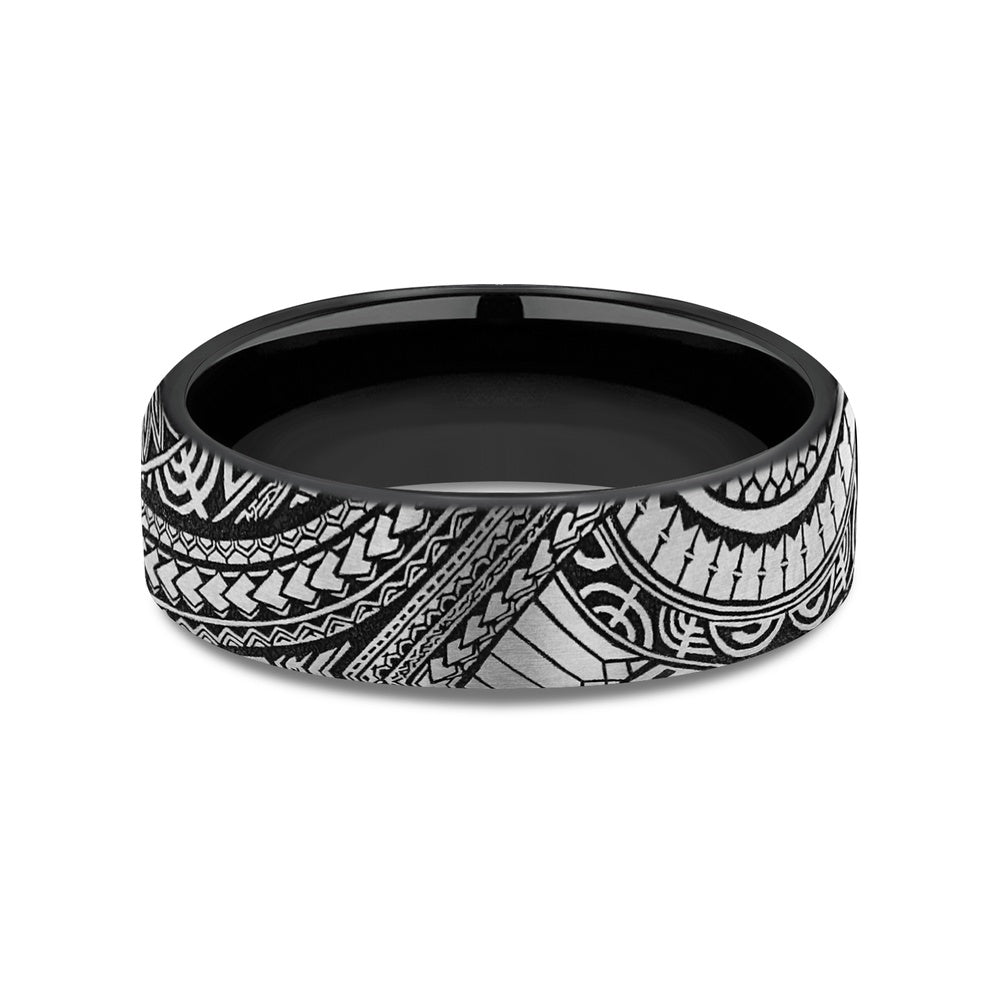 The Polynesian Men's Wedding Band in Grey-Black Titanium - 6.5mm Width by Forge