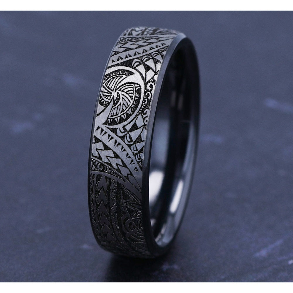 The Polynesian Men's Wedding Band in Grey-Black Titanium - 6.5mm Width by Forge