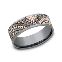 The Polynesian Men's Wedding Band in Grey Tantalum and 14K Rose Gold - 7.5mm Width by Ammara Stone